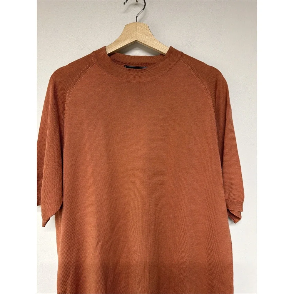 Johnston and Murphy Mens Sweater Size M Short Sleeve 100% Silk Casual Orange